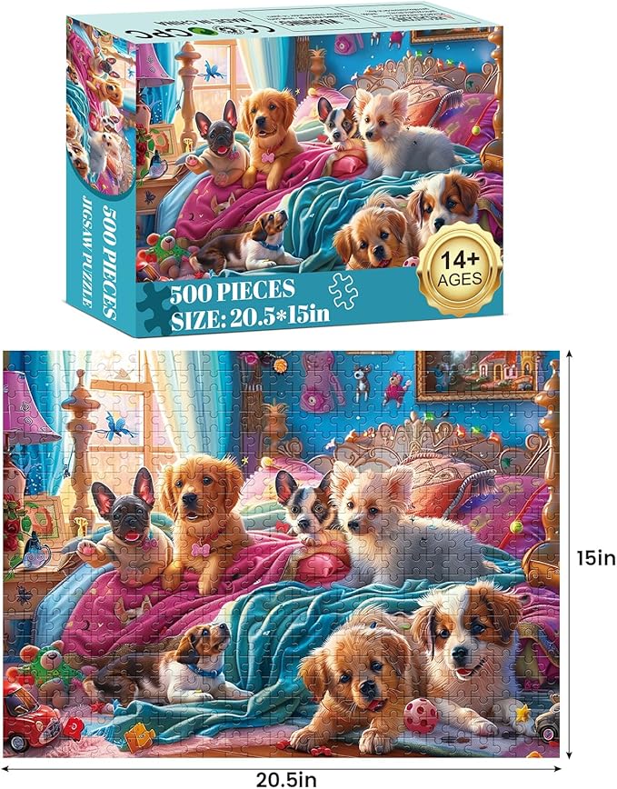 500 Pieces Puzzle for Adults Puzzle Dog Room Jigsaw Puzzle 500 Pieces Recycled Cardboard Jigsaw Puzzles for Adults Family Challenging Game Home Decor Gift Toy for Teens Seniors 20.5 * 15 inch