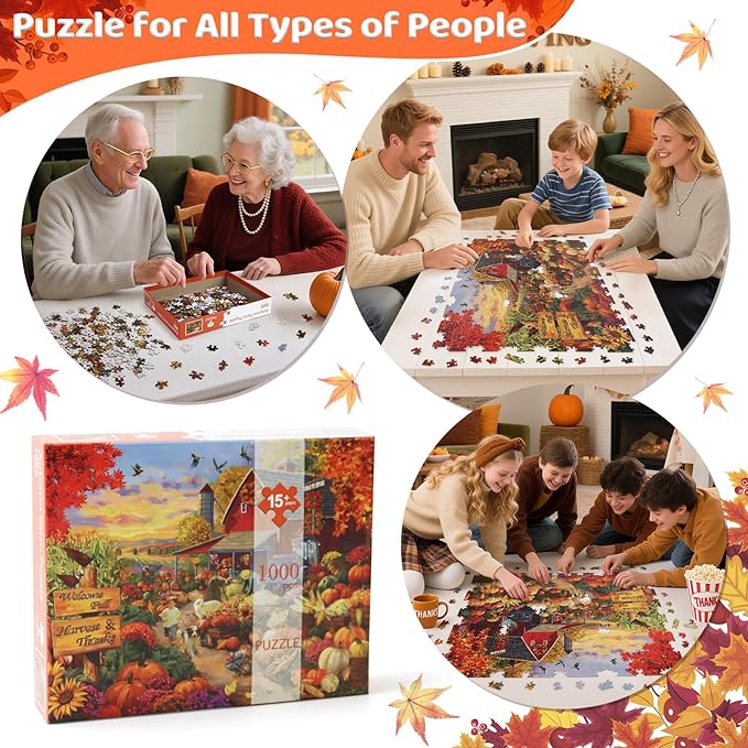 Fall Harvest Thanksgiving Puzzle - 1000 Piece Jigsaw Puzzle for Adults - Challenging Puzzle Perfect for Game Nights Home Decor
