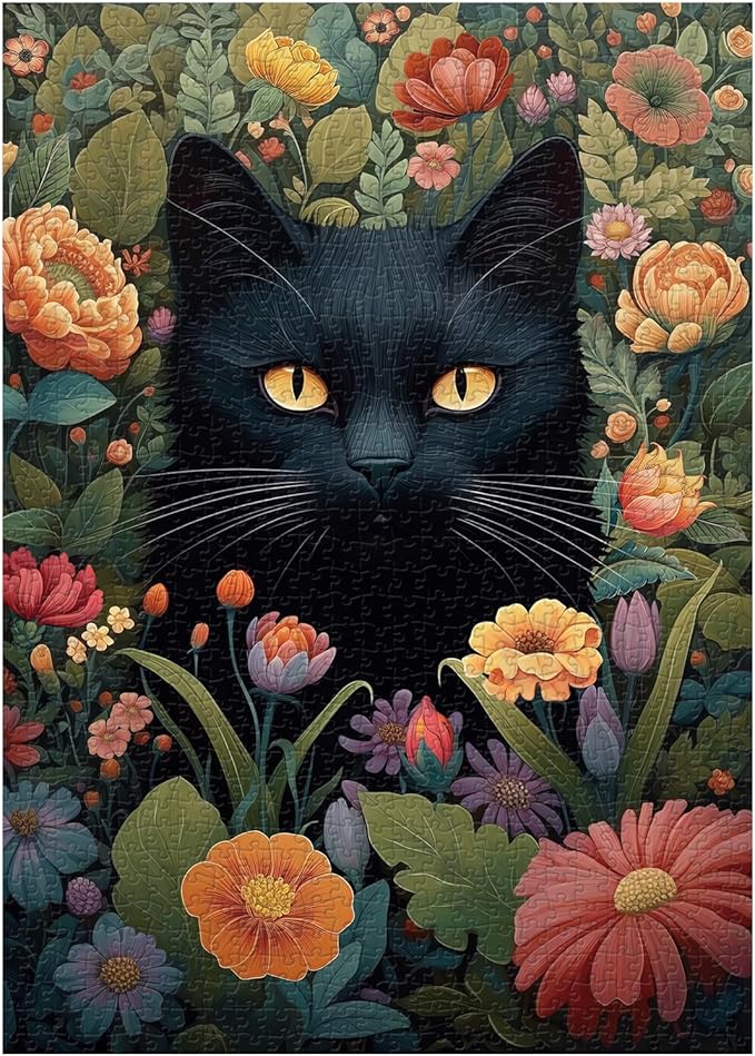 Vintage Cat Puzzles for Adults 1000 Pieces and up, PICKFORU Flower Jigsaw Puzzles Collection Animal and Plant, Retro Kitty Puzzle for Cat Lovers