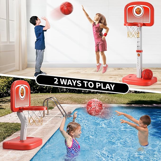 Outdoor Basketball Hoop Toys for Toddlers 3 4 5 6 7 8-12 Years Boys, Swimming Pool Basketball Hoop Outside Toys with 4 Balls, Poolside Basketball Game Toy Gifts for Kids Ages 4-8 8-12 Boys Girls