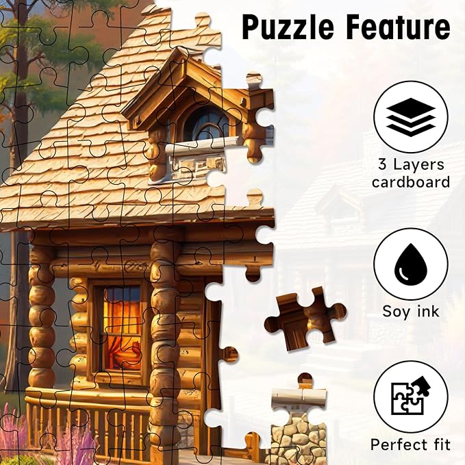 1000 Piece Fall Puzzles for Adults, Autumn Lake Landscape with Cozy Cabin Puzzle, Mountain, Forest & Ducks, Colorful Trees Jigsaw Puzzles, 28x20 Inch