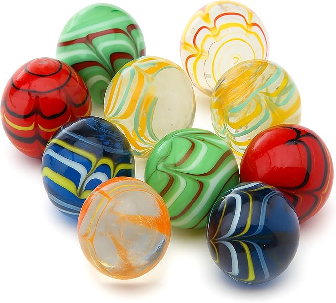 ARSUK Large Glass Shooter Marbles for Decoration 25mm/1 inch 10pcs Assorted Colour Marble Game, Marble Run Accessories Learning and Recreational, Sports & Outdoor Play (10pcs Handmade Marbles)