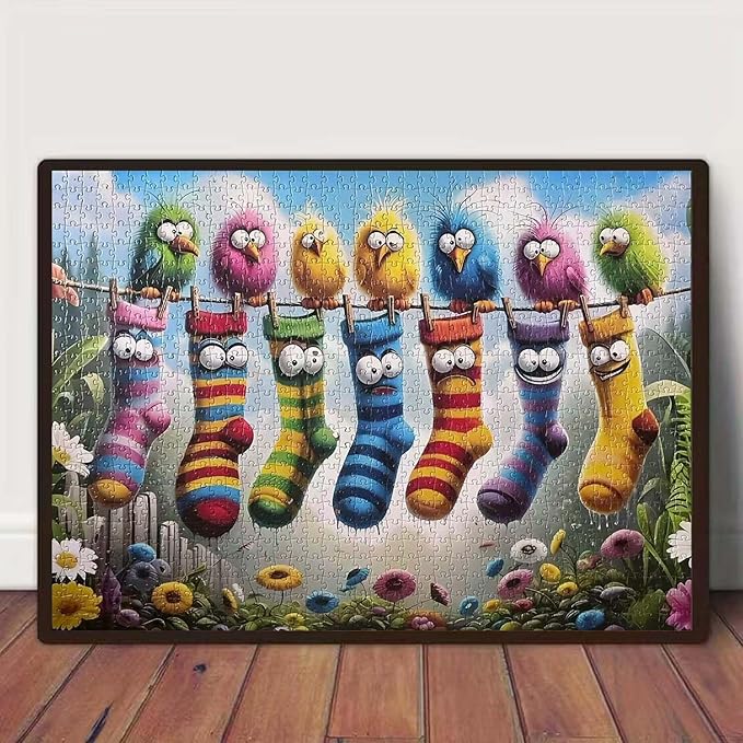 Birds Family Puzzles for Adults 1000 Pieces,Colorful Cartoon Socks 1000 Piece Puzzle for Adults,Hard Difficult and Challenging Jigsaw Puzzles Toy Games,Home Wall Decor 27.5 X 19.7inch
