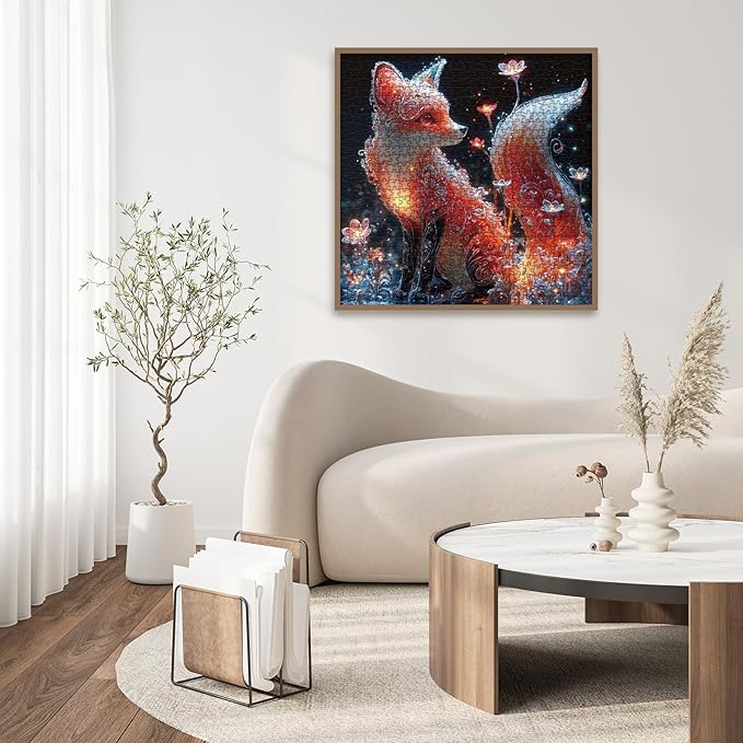 Fantasy Fox Flower Puzzles for Adults 1000 Pieces, Cute Red Animal Jigsaw Puzzle, Challenging Impossible Magic Art Puzzles