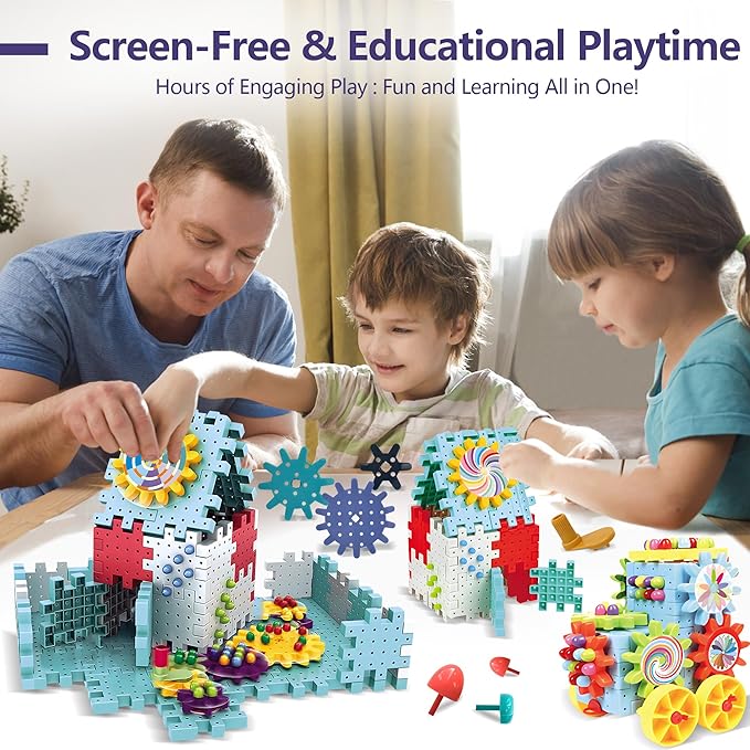 Gear Toys Interlocking Building Blocks, 150 Piece Educational Engineering Building Toys Set, Creative Construction STEM Kits for Boys Girls, Waffle Blocks for Kids Ages 3+