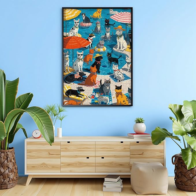 1000 Pieces Puzzle for Adults, Challenging Funny Paws Poolside Party Jigsaw Puzzles, Premium Matte Finish, 27.56 x 19.68 Inches, Perfect for Game Nights