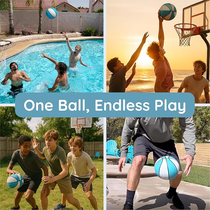 Botabee Official Size Pool Basketball - 9.4" Diameter, Size 7 Waterproof Basket Ball - Textured Grip for in-Water or Outdoor Play - Compatible with Pool Basketball Hoops - White and Blue (Pack of 2)