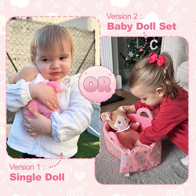 OUOZZZ Soft Baby Doll 10" - First Birthday Toys for 1 Year Old Girl, Ideal 1 Year Old Girl Gifts & Baby Girl Gifts, Snuggle Buddy for Infants Pink Bow