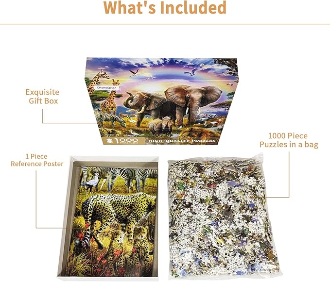 Jigsaw Puzzles 1000 Pieces African Animal Puzzles Animal World Jigsaw Puzzles for Adult Teens Kids Jungle Scene Jigsaw Puzzles Game Toy Gift Home Decoration