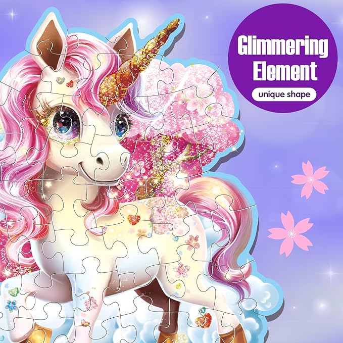 Jumbo Floor Puzzle for Kids,48 Piece Unicorn Large Jigsaw Puzzles,Puzzle for Toddler Ages 3-5,Fun Educational Preschool Learning Toy Easter Gift for Boys & Girls Ages 4-8 (Shimmery Unicorn)