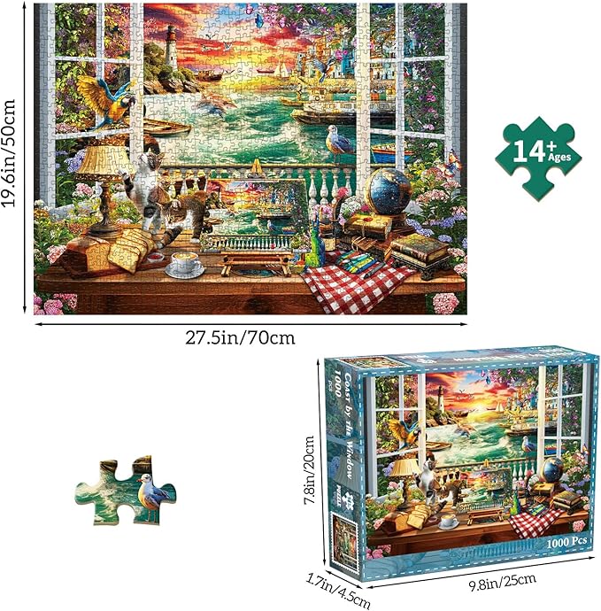 Puzzles for Adults 1000 Pieces, Jigsaw Puzzle for Adults, Fun Challenging Puzzle, Coast Window Puzzles Game, Interlock Perfectly No Dust, Gift for Valentine Friends Parents