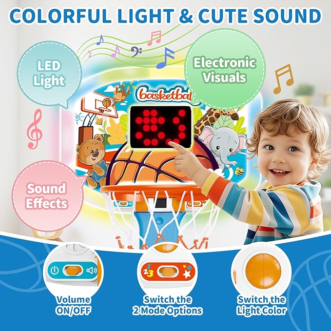 Toddler Basketball Hoop Indoor for Age 1 2 3, Adjustable Kids Basketball Hoops with Light Sound, Mini Basketball Hoop with 3 Balls, Birthday Christmas Sport Toys Gift for Baby 12-18 Months