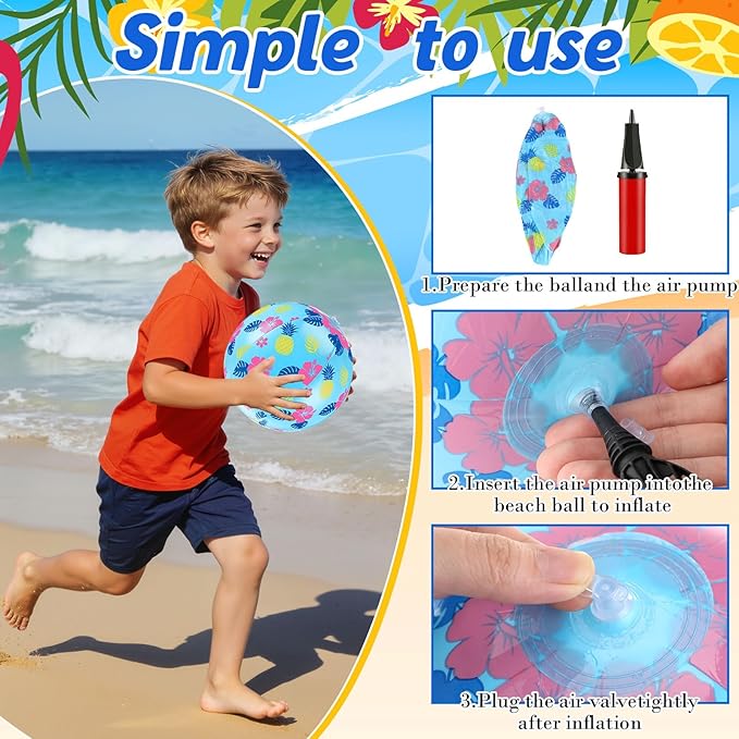 12 Pack Hawaii Cartoon Themed Beach Ball Blue 7.87" Bulk for Summer Pool and Beach Game Gifts Birthday Party Supplies Decorations Favor