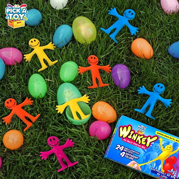 Pick A Toy Stretchy Happy Man Sticky Toy for Kids Party Favors: Bendy Toys Set of 24 - Perfect Stretchy Toys and Small Prizes for Goody Bag Stuffers, Easter Egg Fillers