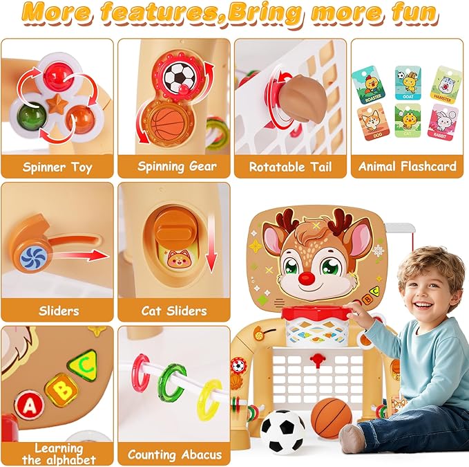 Toddler Basketball Hoop & Soccer Goal Baseball Play Activity Center,Toys for 1 2 3 Year Old Boys Girls,Montessori Sports Toys with Sound Music Christmas Birthday Gifts for Baby Kids 12 Months+