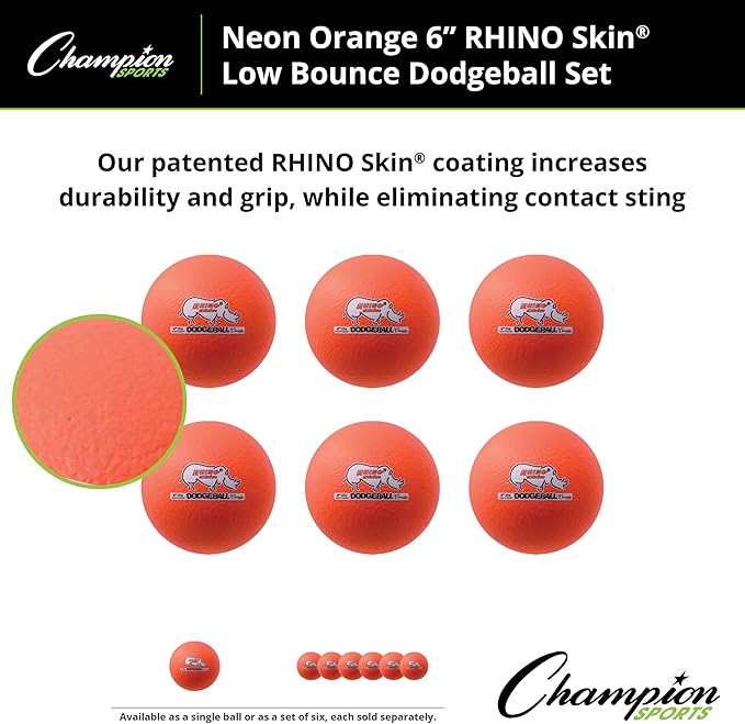 Champion Sports® Rhino Skin® Low Bounce Dodgeball Sets & Singles for Playground, PE, Backyard & League Games – Team Sports Equipment for Youth & Adults