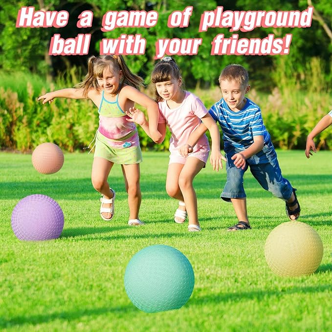 6 Pcs Macaron Playground Balls 8. 5 Inch Pastel Color Rubber Bouncy Balls for Kids Inflatable Colored Dodgeball Kickball Handball for School Backyard Beach Indoor Outdoor Games (Solid)