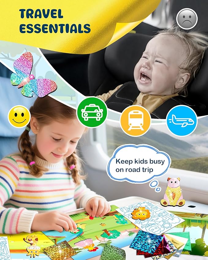 Baobrava Foil Fun Art Craft Kit - Animal Arts and Crafts for Kids 4-8 - DIY Creative Activity Travel Toys - Foam Stickers Books - Birthday Gift for Boys Girls - Easter Gifts