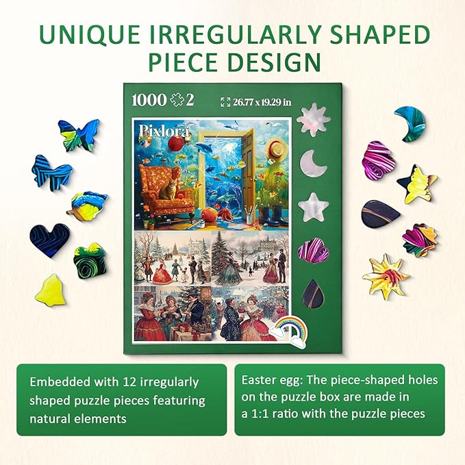 1000 Pieces Puzzles. 2 Pack with Unique Shaped Jigsaw Pieces, Cat Fish and Remembrance Theme, Challenging Gift for Puzzle Lovers, Idea Jigsaw Puzzles for Adults