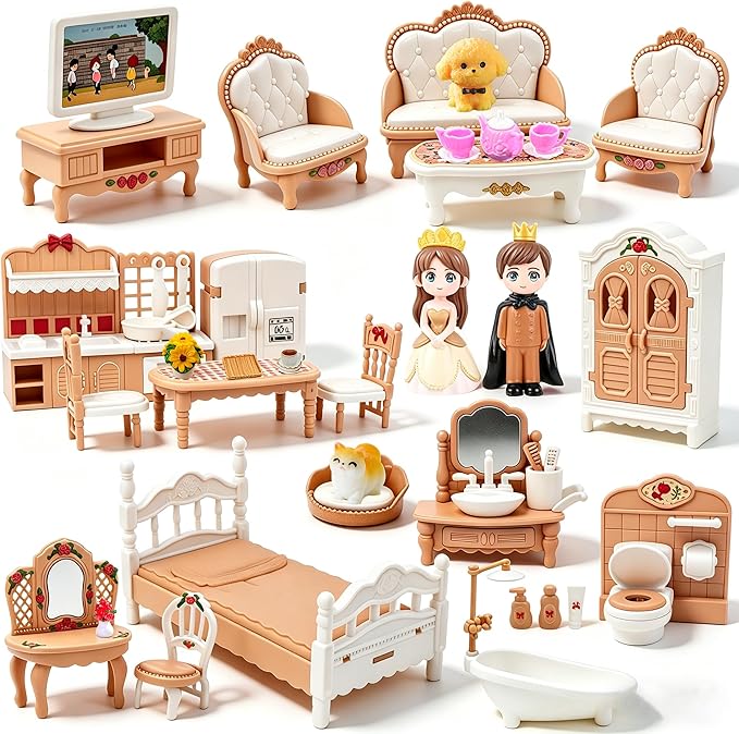 Doll House Furniture Accessories Four Major Series: Living Room, Bedroom, Bathroom, Kitchen Miniature Dollhouse Furniture Birthday (Style-C)
