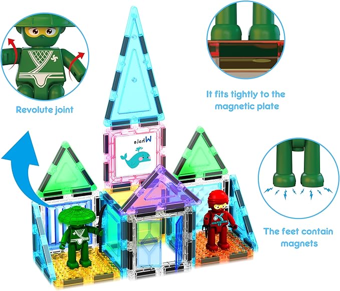 PicassoTiles 100PC Magnetic Tiles Construction Building with Carrying Case Included Block Set with Car, 8 Sets of Characters and Base Whiteboard Marker Playset Toy Kit for Boys & Girls Ages 3+ PB01
