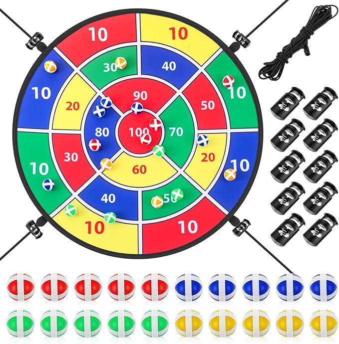 29" Trampoline Dart Board Game Accessories, Trampoline Toss Game Dartboard with 20 Sticky Balls, Indoor & Outdoor, Sport Fun Party Play Toys for Birthday Gifts