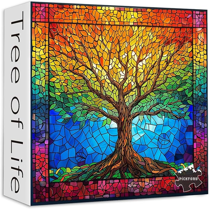 PICKFORU Stained Glass Puzzles for Adults 1000 Pieces and up, Mosaic Tree of Life Puzzle Unique Rainbow Puzzles, Colorful Difficult Jigsaw Puzzles for Adults