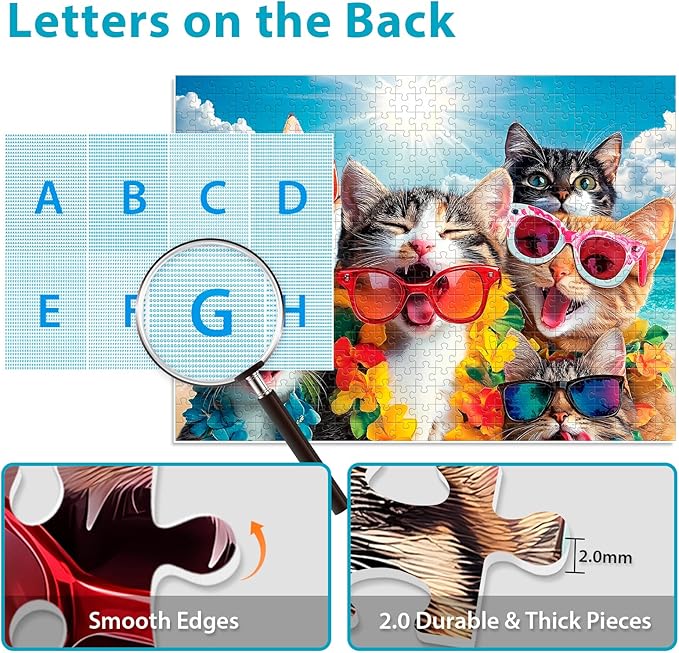 500 Pieces Puzzle for Adults, Summer Cat Beach Jigsaw Puzzle for Adults Teens, Recycled Cardboard Puzzles 500 Pieces for Seniors, Challenging Puzzles Game Gift for Family Fun, 20.5 x 15 in