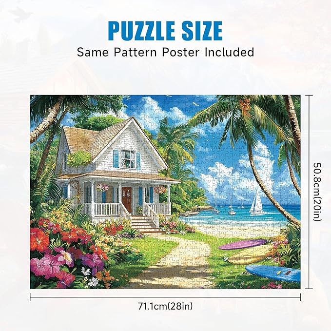 Jigsaw Puzzles 1000 Pieces for Adults - Beach Puzzle 1000 Pieces, Summer Puzzles for Adults Vacation Beach House Puzzle, Jigsaw Puzzles with Exquisite Box 28x20IN