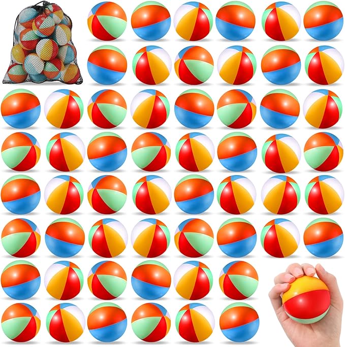 Hungdao 100 Pcs Mini Beach Stress Balls Bulk 2.5" Rainbow Squeeze Small Relief Stress Beach Balls Toys Bulk with Storage Bag for Summer Pool Water Games Hawaiian Birthday Party Favors(Fresh Colors)