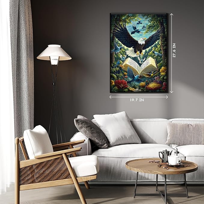Eagle Puzzles for Adults 1000 Pieces, Fantasy Book Nature Forest Plant Puzzle, Animal Bird Bald Eagle Flower Challenge Jigsaw Puzzle