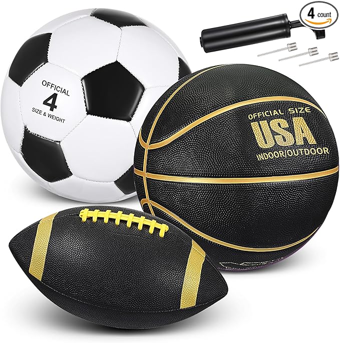 Libima 3 Pcs Sports Ball Set for Kids Teens Include Official Size Basketball Soccer Football with Pump and Carry Bag Training Practice Sport Back to School Gift
