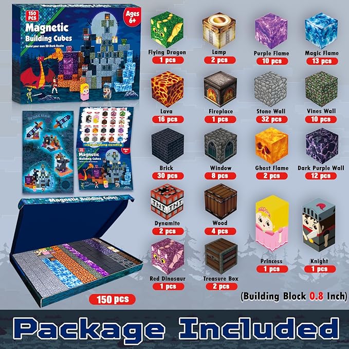 Magnetic Blocks - 150 PCS Build Dark Castle - Magnetic Toys for Montessori Toddler Easter Christmas Birthday Gifts - STEM Sensory Toys for 3 4 5 6 7 8 9 10 Year Old Boys & Girls
