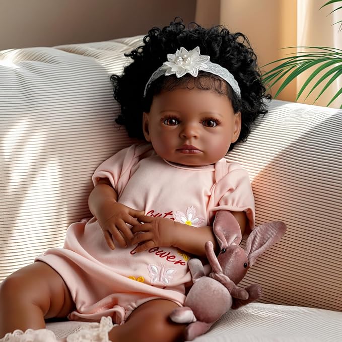 BABESIDE Black Baby Dolls, 20 Inch Realistic Cute Soft Body Baby Doll Real Life Baby Dolls with Accessories for 3+ Year Old Girls Gifts, Pretend Play, Collection