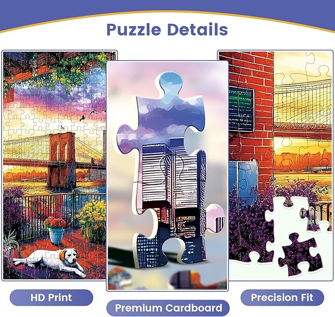 500 Piece Puzzle for Adult,Balcony Sunset Landscape Puzzle for Adult Senior,City Bridge Jigsaw Puzzle with Letters on Back,No Dust,Challenging Family Game Gifts for Friends Men Women Seniors,20.5*15In