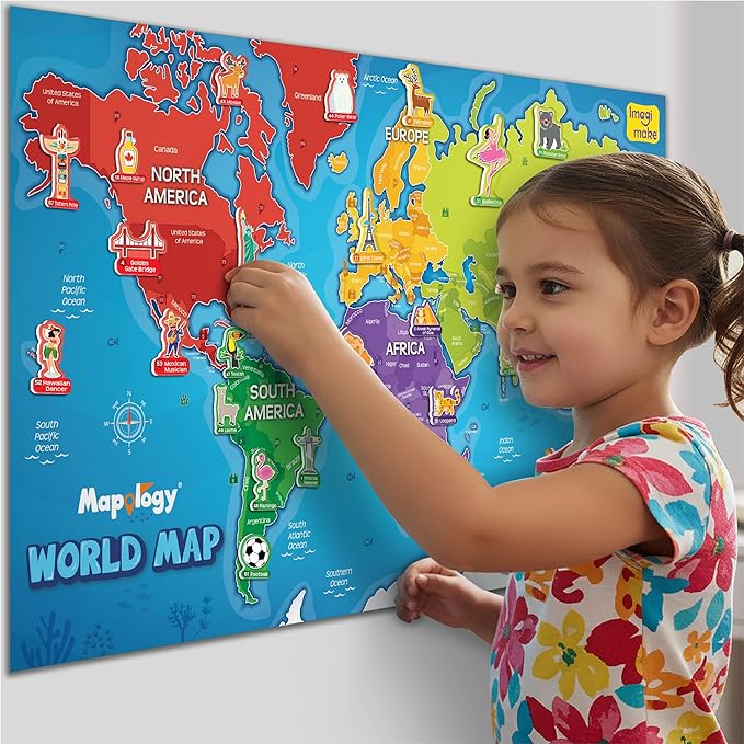 Imagimake Mapology World Map with Reusable Stickers | Geography Game for Kids Ages 5-8 | Learning Toys | Activities for Kids Ages 8-12 | Stem Toys | Gifts for Girls & Boys Age 5,6,7,8,9,10,11,12