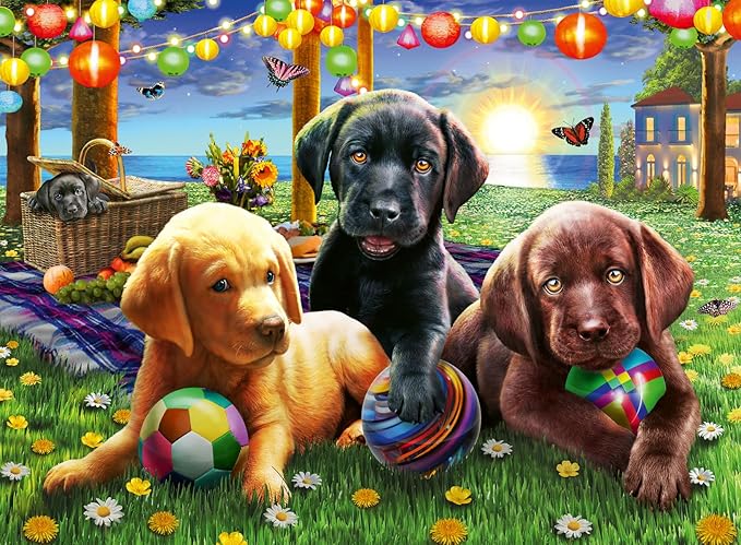 Ravensburger - Puppy Picnic - 100 Piece Jigsaw Puzzle - Exciting, Colorful Scene of Puppies Just Waiting to Play - Ball Sports & Dogs - Premium Quality - Ideal Gift - Screen-Free Fun - Children Age 6+