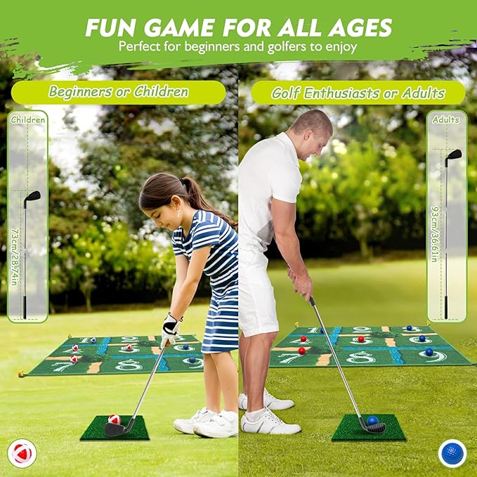 Lerine Golf Chipping Game Tic Tac Toe, Sticky Golf Game with 2 Adjustable Clubs, 32 Balls, Golf Games for Kids and Adults, Backyard Family Sport Game for Indoor & Outdoor
