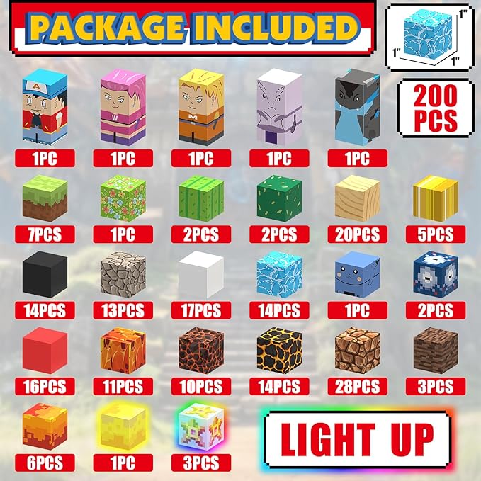200PC Magnetic Building Blocks Set, 1 inch Light Up Magnetic Blocks for Boys Girls Ages 3 4-8, Magnet Cubes Montessori Sensory Stacking Toys Construction Toys Birthday Present