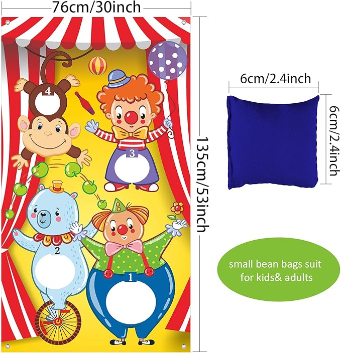 Blulu Carnival Toss Games Banner with 3 Bean Bags Halloween Carnival Game for Kids and Adults Circus Theme Party Decorations for Birthday Family Fun Throwing Indoor Outdoor