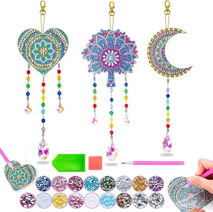 Diamond Art Kits for Kids Ages 6-12: Birthday Gifts for 7 8 9 10 Year Old Girls Teens Creative Arts & Crafts for Girls Boys DIY Wind Chime & Suncatcher Craft Kit Crystal Window Garden Decor Kit