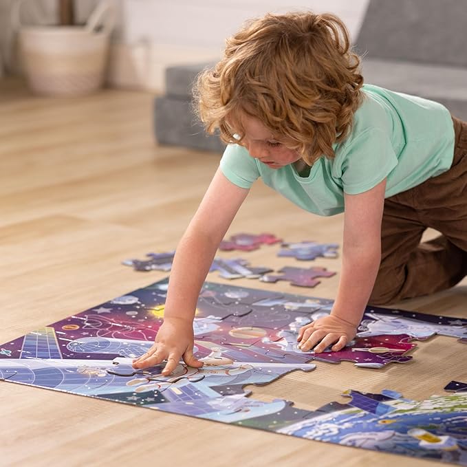 Melissa & Doug Outer Space Glow-in-the-Dark Cardboard Jigsaw Floor Puzzle – 48 Pieces, for Boys and Girls 3+ - FSC-Certified Materials