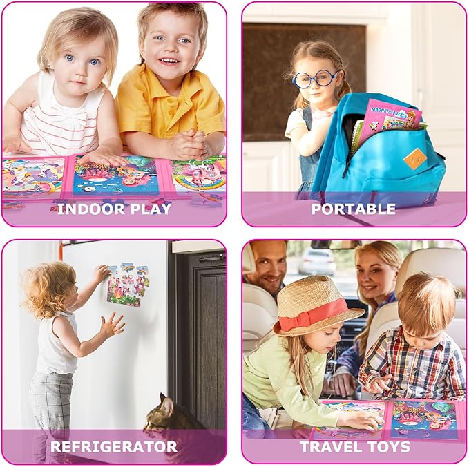 LovesTown Magnetic Puzzles for Toddlers, Educational 3-in-1 Fairytale Travel Puzzle Book, Learning Magnets for Kids, 48 PCS (Pack of 2)