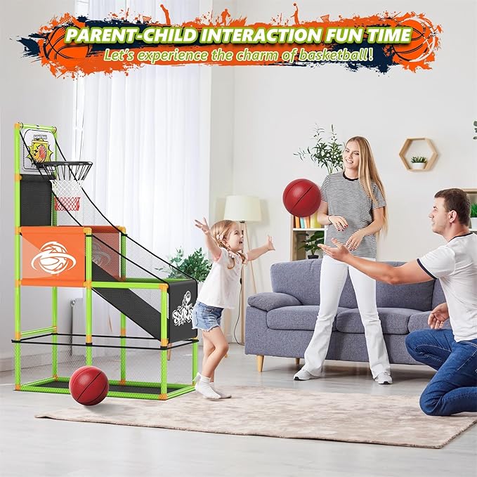 Arcade Basketball Game Set with Electronic Scoreboard&LED Light: Boy Toys Basketball Hoop Indoor Outdoor with 4 Balls & Air Pump Sports Carnival Games Christmas Birthday Gifts for Kids 3-12 Years Old