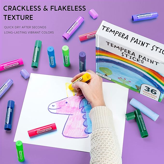 JOYIN 36 Colors Washable Tempera Paint Sticks, Art Supplies, Paint for Kids, Quick Drying and No Mess Arts Project, Gifts for Kids and Artists Birthday Valentine Easter Gifts for Boys Girls