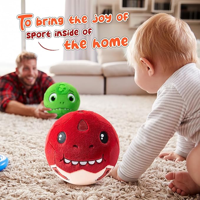 Silent Indoor Soccer Balls for Toddlers 1-3, Inflatable Soft Plush Baby Toddler Soccer Ball Toys Gifts for Kid 3-5 Year Old Boy First Birthday Gift (Tyrannosaurus Rex, Pump Include)