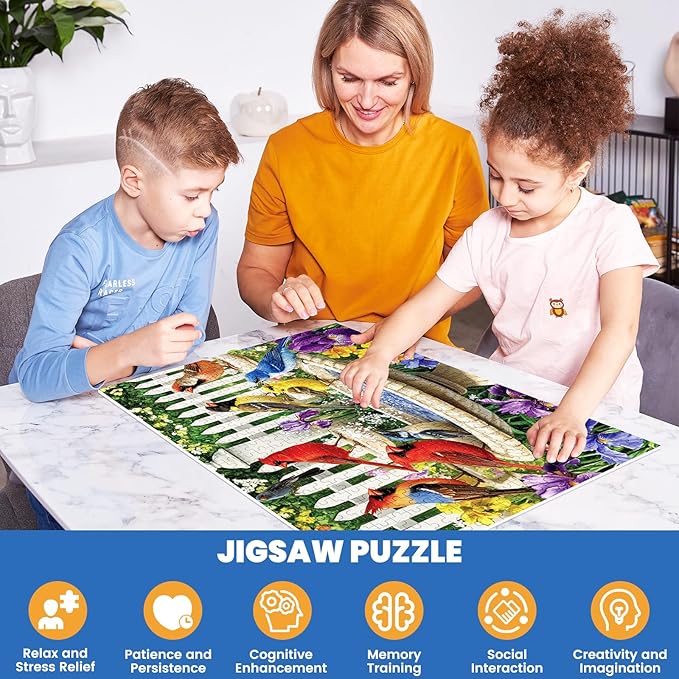 500 Pieces Puzzle for Adults,Birds Bath Flower Fence Puzzle,Recycled Cardboard Animals Jigsaw Puzzle 500 Pieces,Challenging Game Home Decor Birthday Party Gift Toy for Adults Seniors 20.5 * 15 in