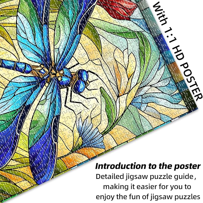 Sutinban Stained Glass Dragonfly 1000 Piece Puzzles, Jigsaw Puzzle 1000 Pieces for Adults, Coolest Adult Puzzles for Happy Family Time, Great Gift for Jigsaw Puzzle Lovers, 27.5’’x19.7’’