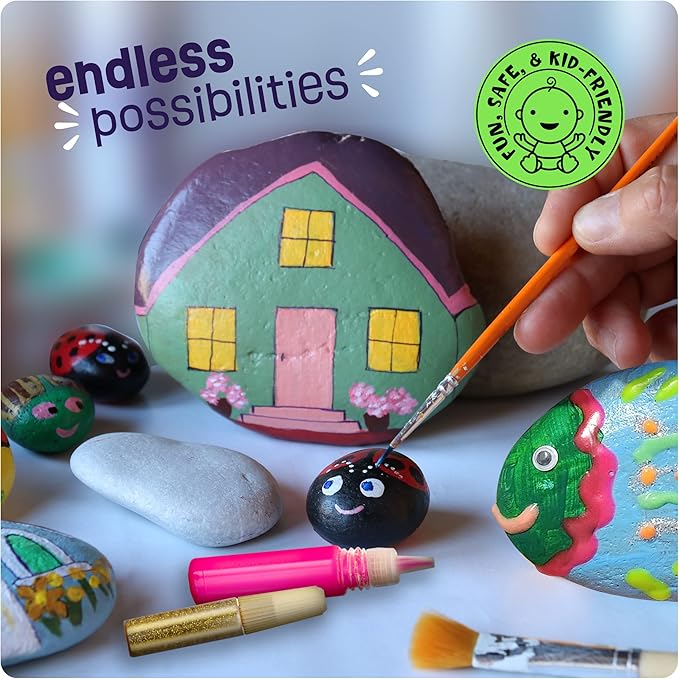 Dan&Darci Kids Rock Painting Kit - Glow in The Dark - Easter Gifts Arts & Crafts for Boys and Girls Ages 6-12 - Craft Activities Kits - Creative Art Toys for 6, 7, 8, 9, 10, 11 & 12 Year Old Kid