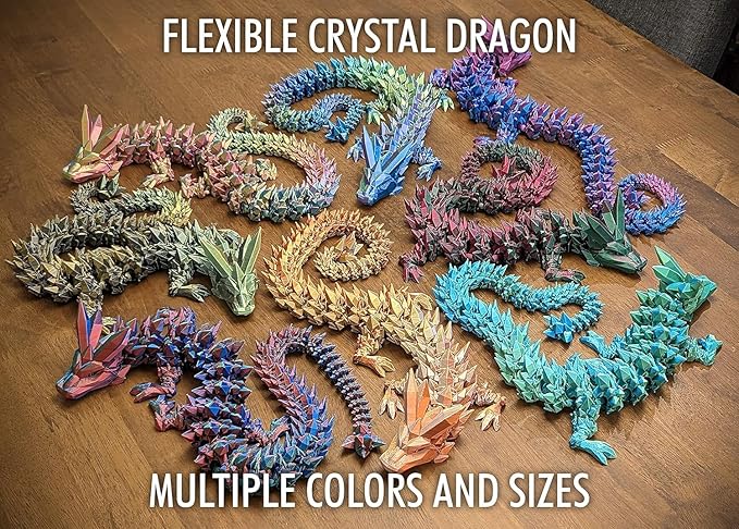 3D Printed Dragon Easter Egg,8.5in. Articulated Crystal Dragon Fidget Toy,Perfect Basket Essentials Stuffers (4sets & Bluegreen/CandyMulti/PurpleBlue/RedGold, L8.5inch Dragon&H3.5inch Egg)